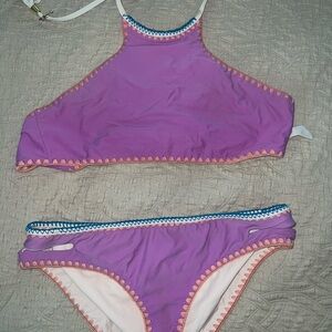 Jessica Simpson Purple and White High-Neck Bikini